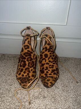 Fashare Leopard Print Lace-Up Women's Heels - Brown